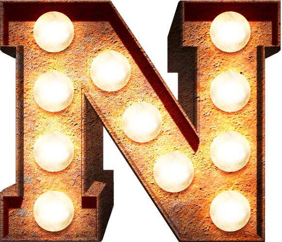 Light bulb glowing letter alphabet character N
