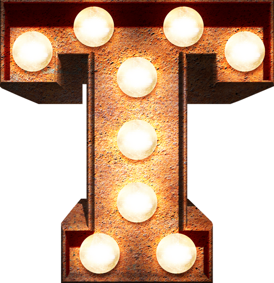 Light bulb glowing letter alphabet character T