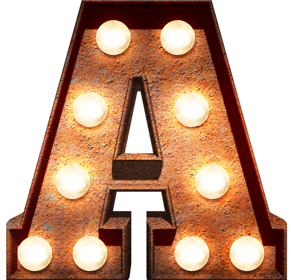 Light bulb glowing letter alphabet character A