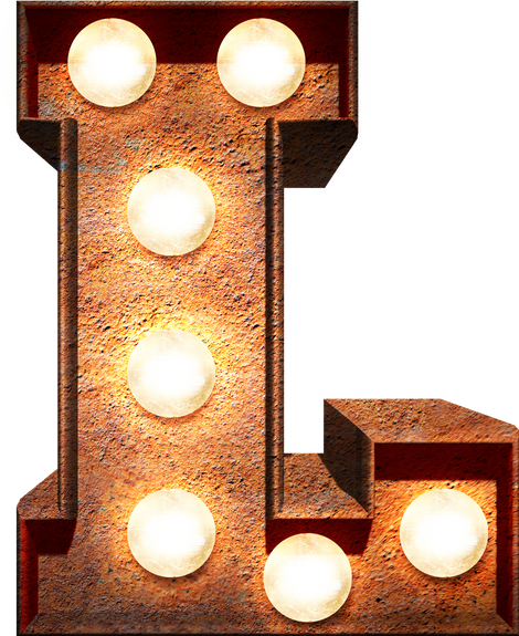 Light bulb glowing letter alphabet character L